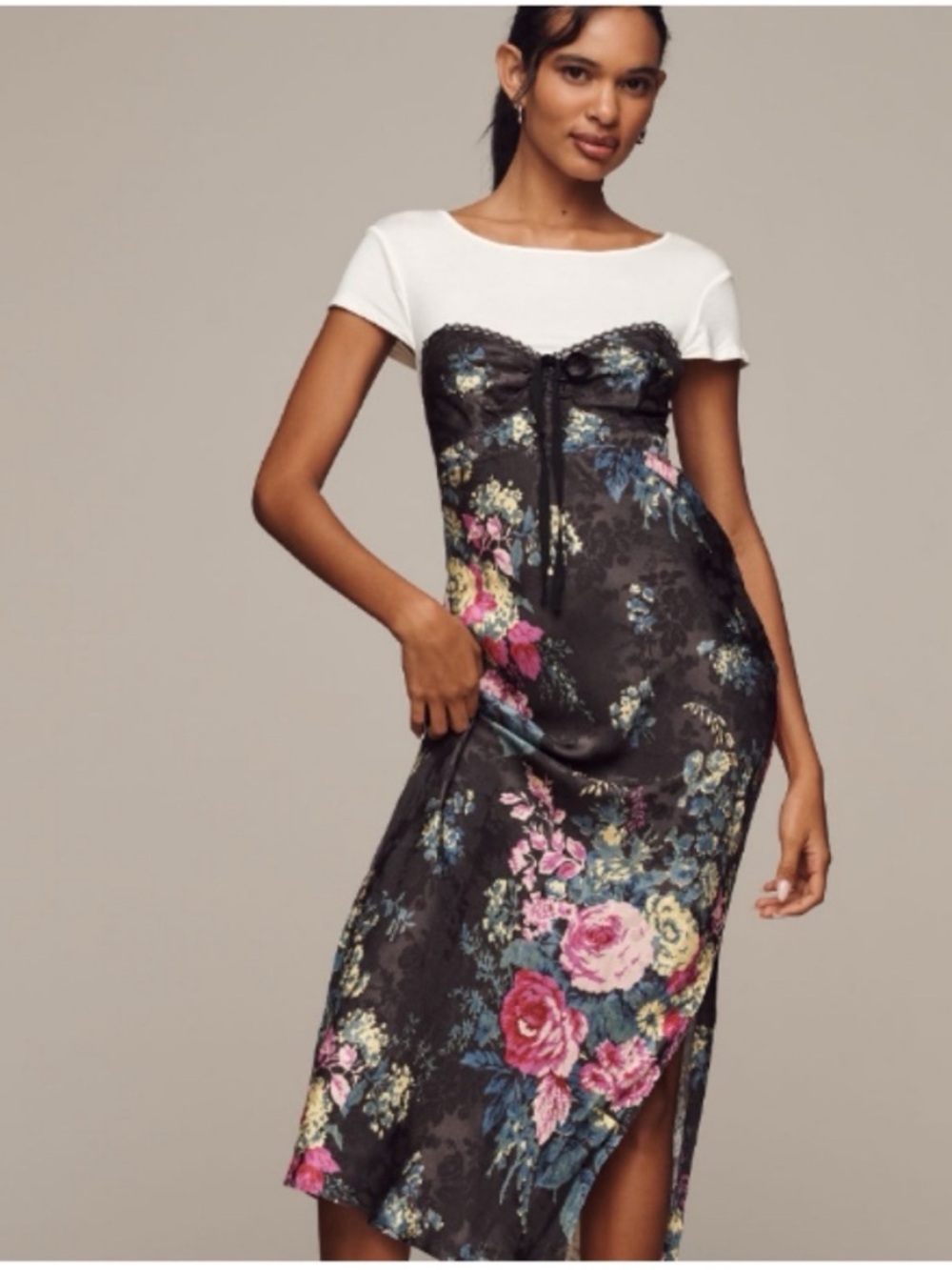 NWT Anthropologie Twofer Floral Midi Slip Dress, XS